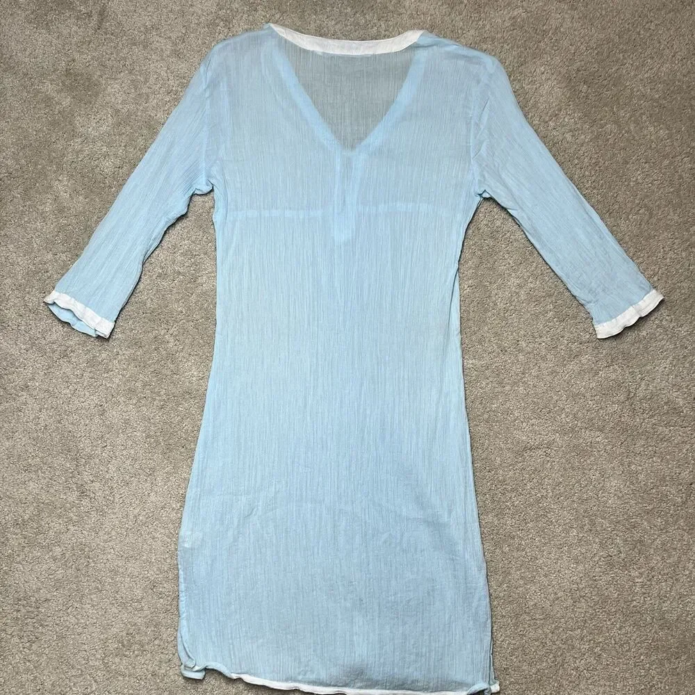 Athleta Swim Beach Cover Up Women Small Aqua Blue Crepe Cotton Knee Length Dress